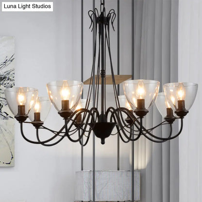 Modern Black Tapered Chandelier - 3/5/6-Light Clear Glass Pendant Light for Living Room