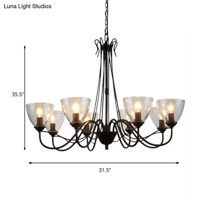 Modern Black Tapered Chandelier - 3/5/6-Light Clear Glass Pendant Light for Living Room