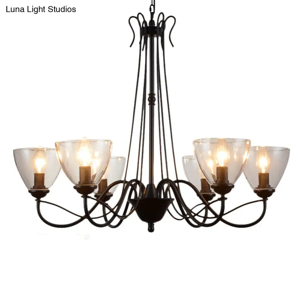 Modern Black Tapered Chandelier - 3/5/6-Light Clear Glass Pendant Light for Living Room