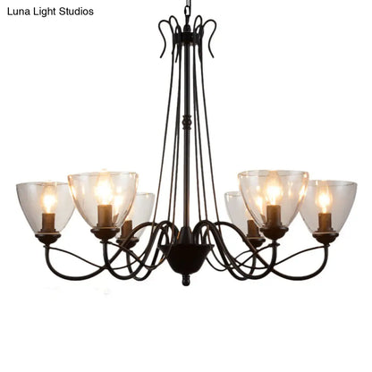 Modern Black Tapered Chandelier - 3/5/6-Light Clear Glass Pendant Light for Living Room