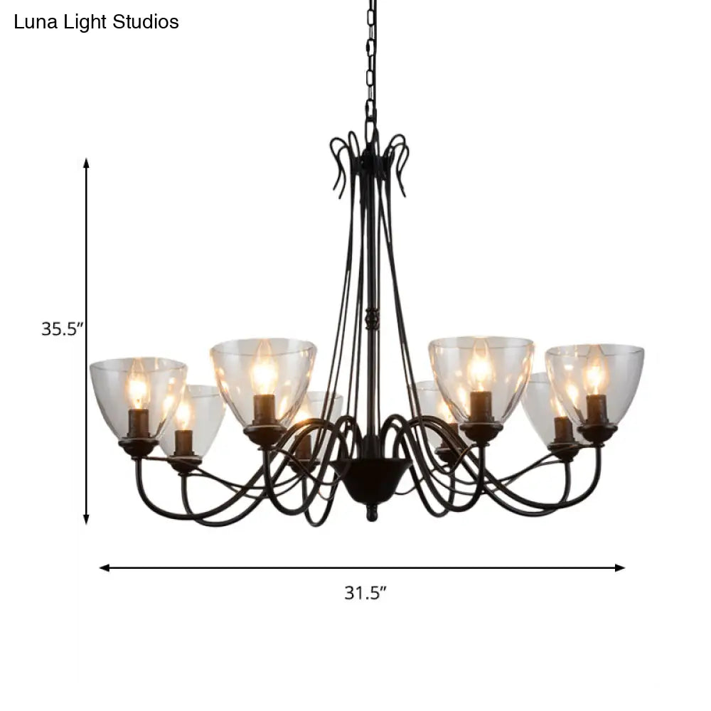 Modern Black Tapered Chandelier - 3/5/6-Light Clear Glass Pendant Light for Living Room