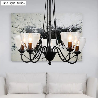 Modern Black Tapered Chandelier - 3/5/6-Light Clear Glass Pendant Light for Living Room