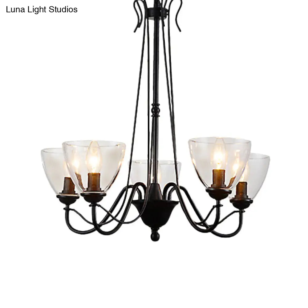 Modern Black Tapered Chandelier - 3/5/6-Light Clear Glass Pendant Light for Living Room