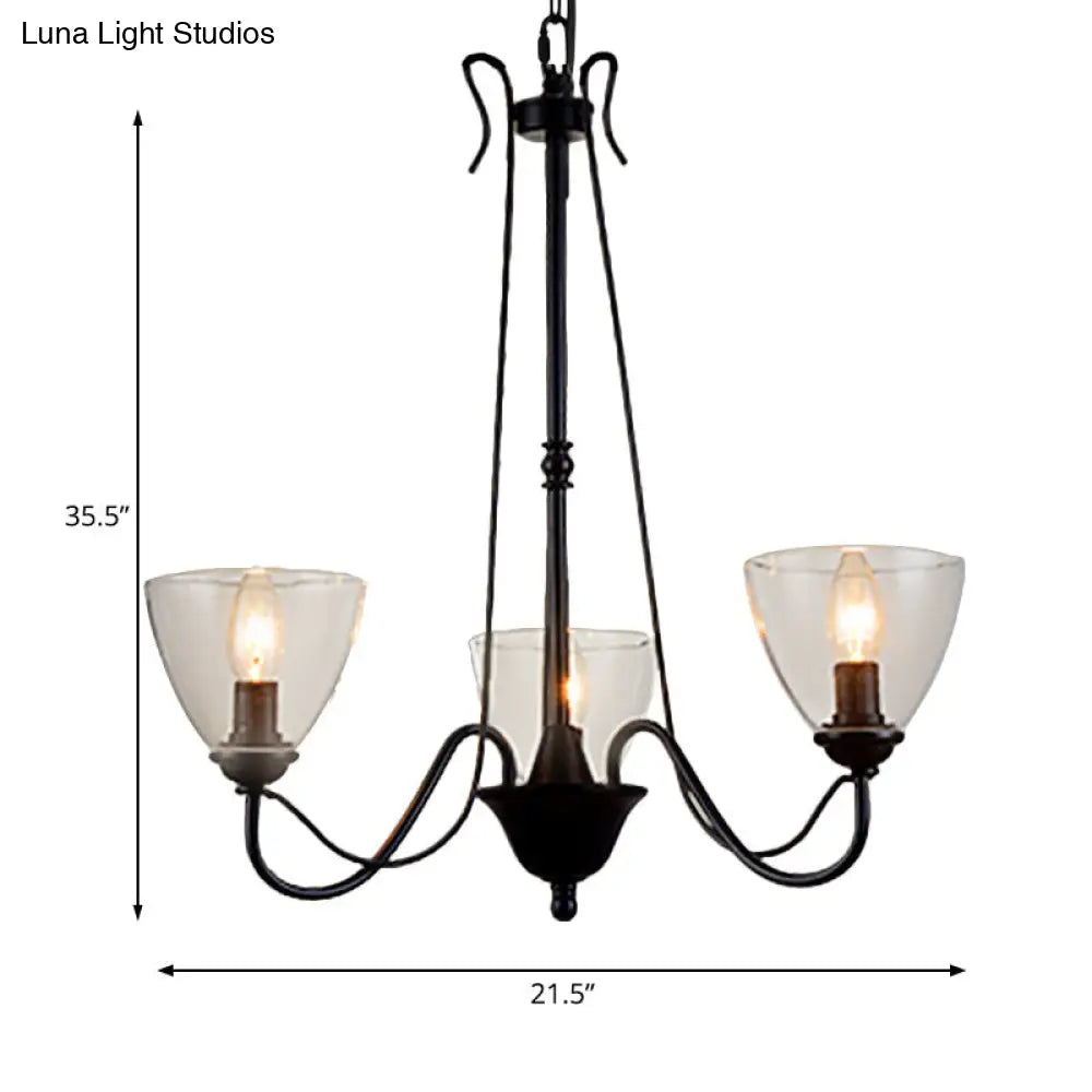 Modern Black Tapered Chandelier - 3/5/6-Light Clear Glass Pendant Light for Living Room