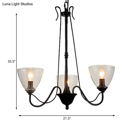 Modern Black Tapered Chandelier - 3/5/6-Light Clear Glass Pendant Light for Living Room