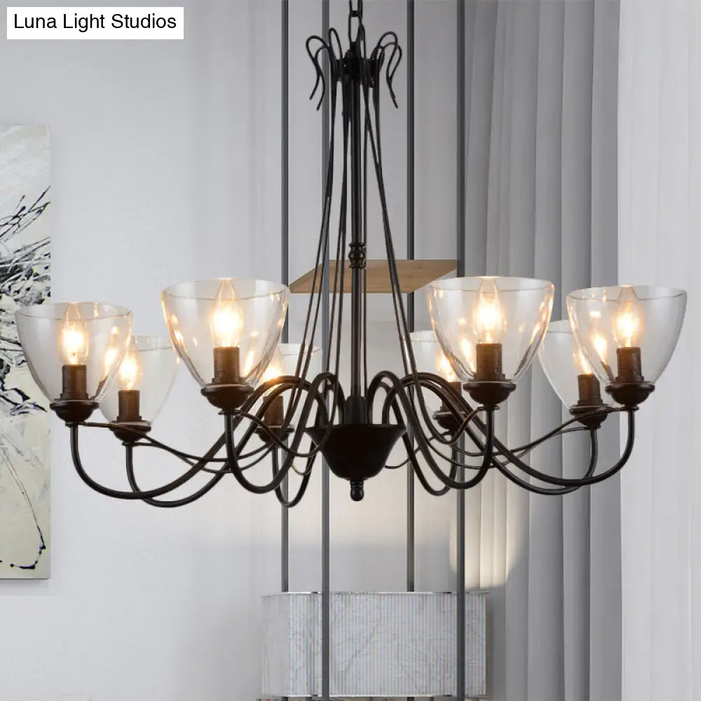Modern Black Tapered Chandelier - 3/5/6-Light Clear Glass Pendant Light for Living Room