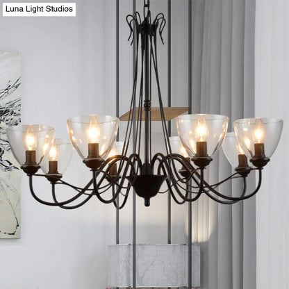 Modern Black Tapered Chandelier - 3/5/6-Light Clear Glass Pendant Light for Living Room
