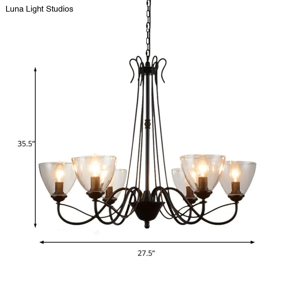 Modern Black Tapered Chandelier - 3/5/6-Light Clear Glass Pendant Light for Living Room