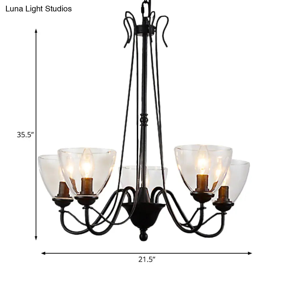 Modern Black Tapered Chandelier - 3/5/6-Light Clear Glass Pendant Light for Living Room