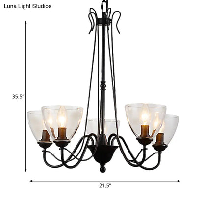 Modern Black Tapered Chandelier - 3/5/6-Light Clear Glass Pendant Light for Living Room