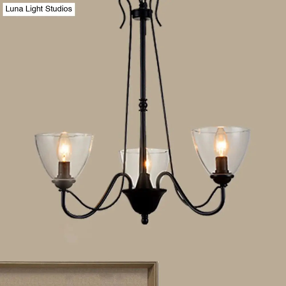 Modern Black Tapered Chandelier - 3/5/6-Light Clear Glass Pendant Light for Living Room
