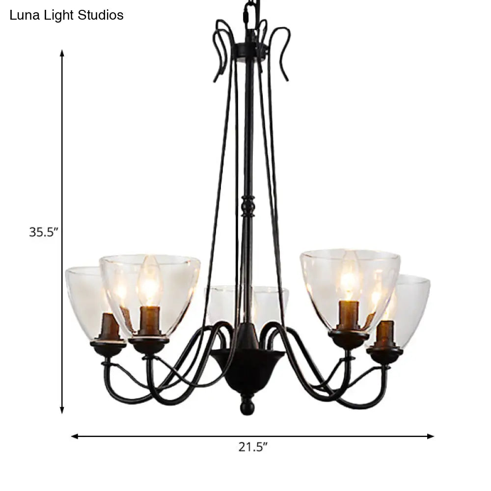Modern Black Tapered Chandelier - 3/5/6-Light Clear Glass Pendant Light for Living Room