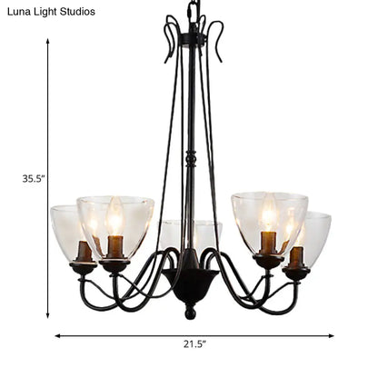 Modern Black Tapered Chandelier - 3/5/6-Light Clear Glass Pendant Light for Living Room