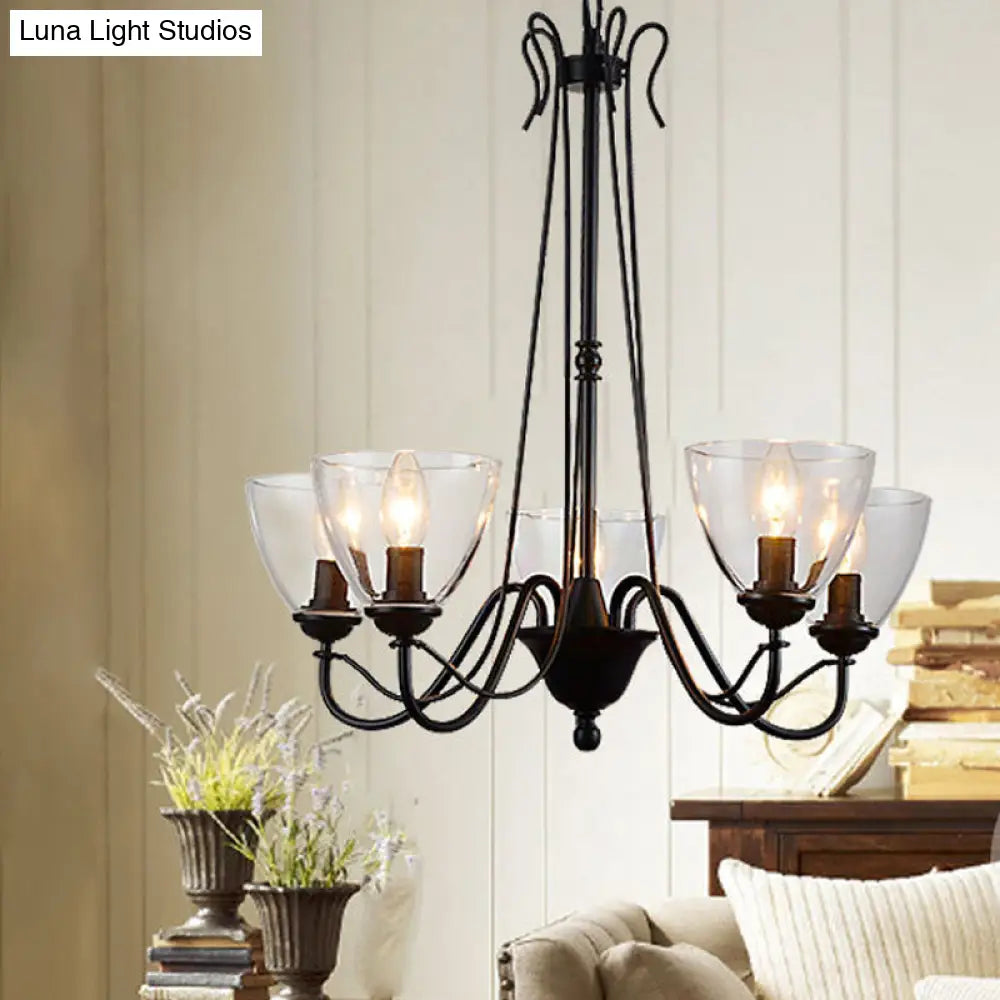 Modern Black Tapered Chandelier - 3/5/6-Light Clear Glass Pendant Light for Living Room