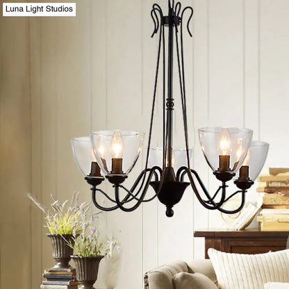 Modern Black Tapered Chandelier - 3/5/6-Light Clear Glass Pendant Light for Living Room
