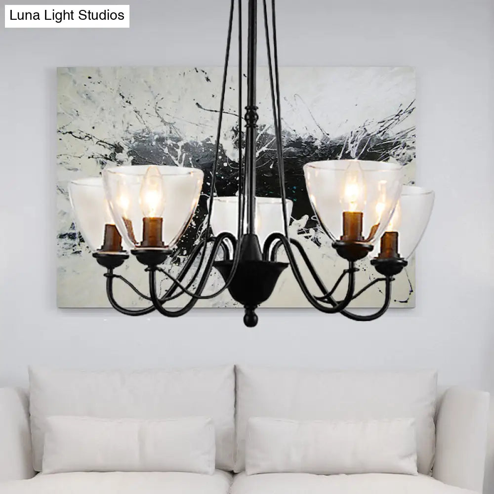 Modern Black Tapered Chandelier - 3/5/6-Light Clear Glass Pendant Light for Living Room
