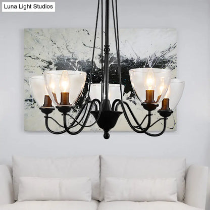 Modern Black Tapered Chandelier - 3/5/6-Light Clear Glass Pendant Light for Living Room