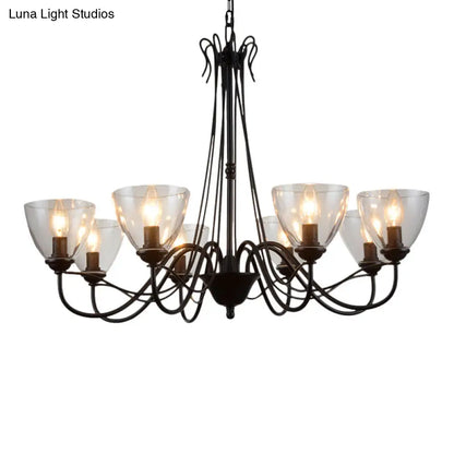 Modern Black Tapered Chandelier - 3/5/6-Light Clear Glass Pendant Light for Living Room