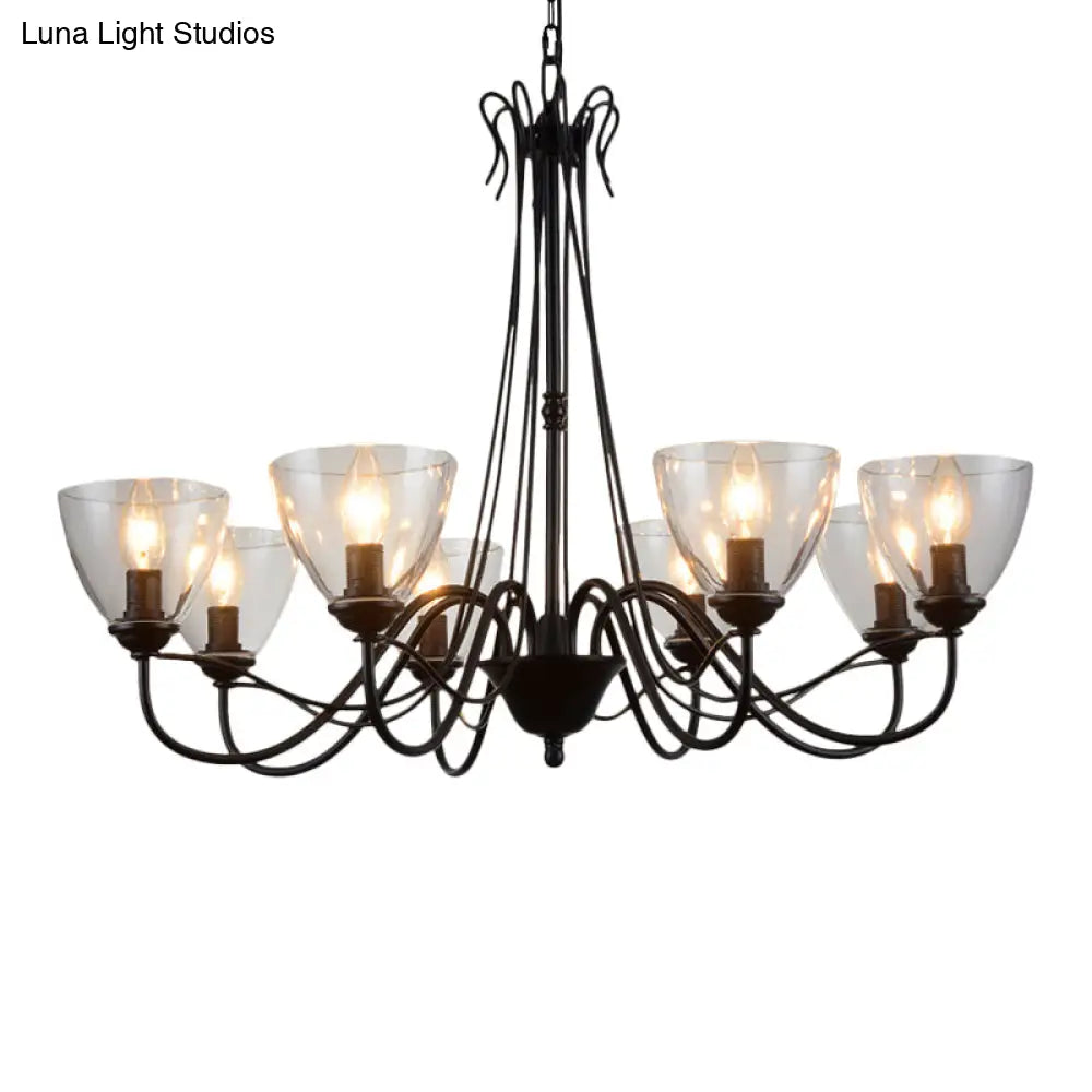 Modern Black Tapered Chandelier - 3/5/6-Light Clear Glass Pendant Light for Living Room