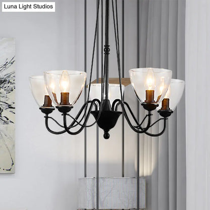 Modern Black Tapered Chandelier - 3/5/6-Light Clear Glass Pendant Light for Living Room
