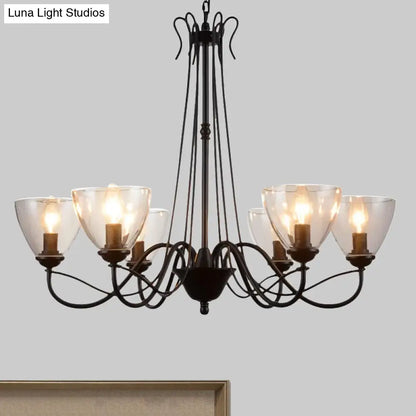 Modern Black Tapered Chandelier - 3/5/6-Light Clear Glass Pendant Light for Living Room