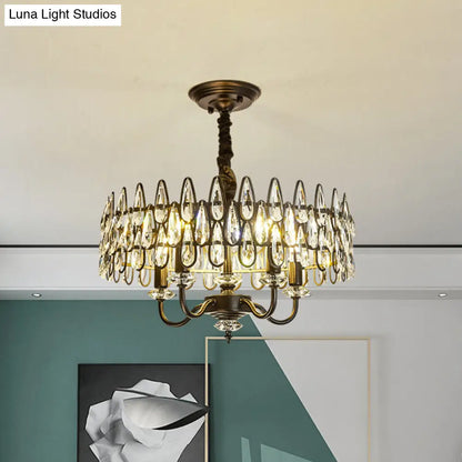 Lámpara de araña moderna negra en forma de lágrima con diseño de tambor y colgante de cristal facetado de 4 luces