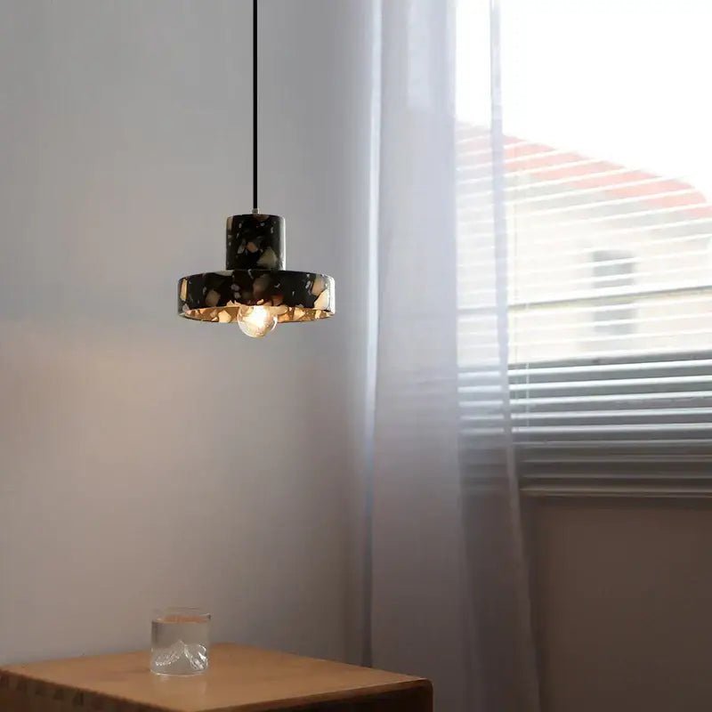 Modern black terrazzo led pendant lamp with black and gold mosaic design for dining room decorbites pendant lamp