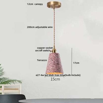 Modern black terrazzo led pendant lamp with brass canopy and adjustable wire for dining room decorbites black terrazzo