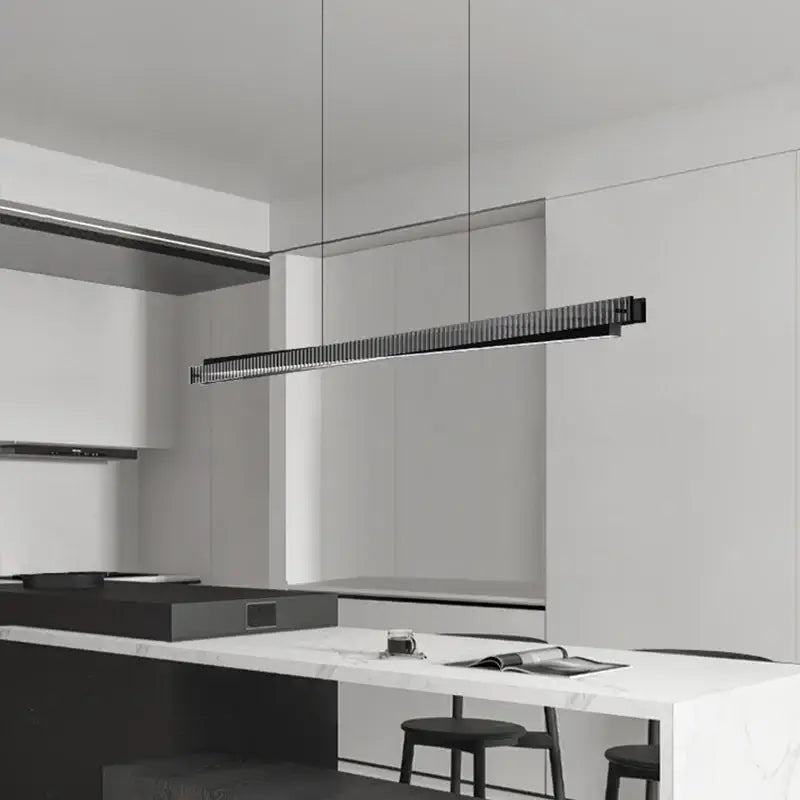 Modern black textured bar shape pendant light with vertical slats designed for dining room decorbites bar shape lighting