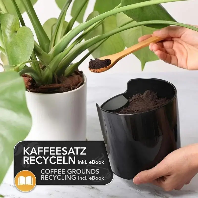 Modern black textured coffee knock box dump bin with a sleek glossy finish and open top for decorbites coffee knock disposal