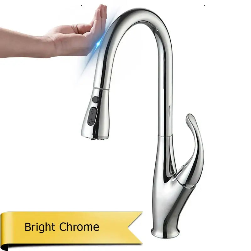 Modern black touch sensor kitchen faucet with bright chrome curved spout and decorbites black touch controls