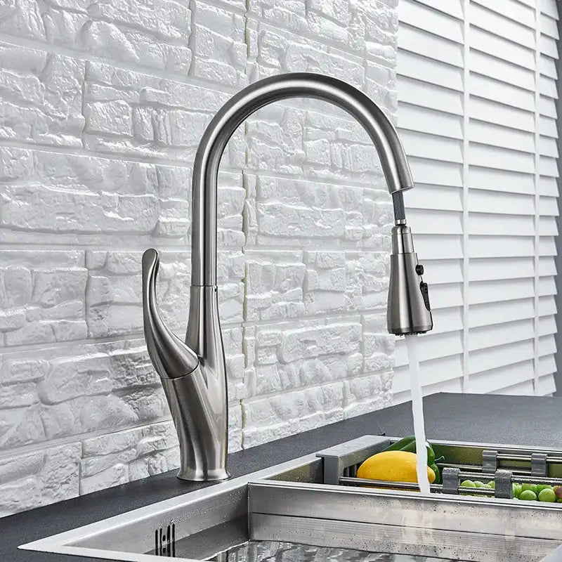 Modern black touch sensor kitchen faucet with brushed stainless steel curved spout and pull-down spray head decorbites black touch