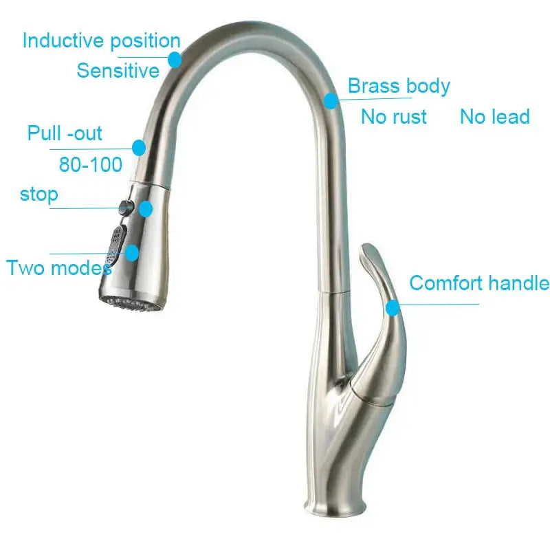 Modern black touch sensor kitchen faucet with stainless steel curved spout and ergonomic handle by decorbites black touch