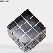 Modern black and transparent acrylic crystal magic cube desk ornament with interlocking grid design for office decor