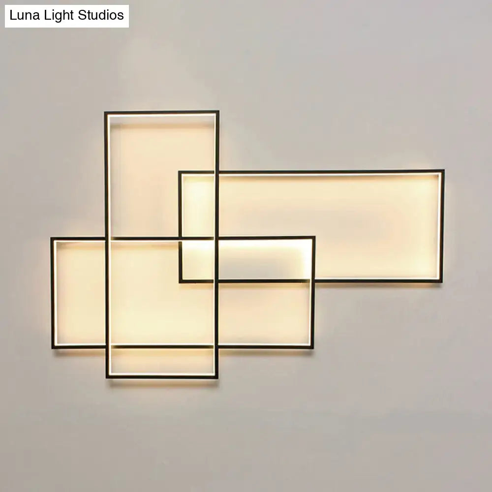 Modern black traverse wall light with geometric frames and warm white diffused led lighting for living room use