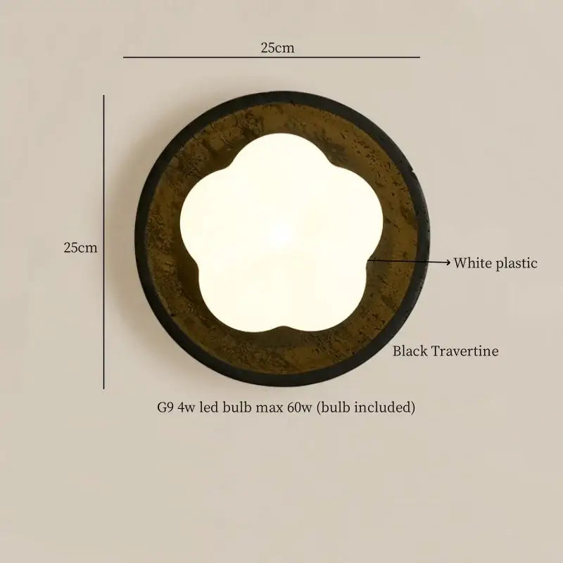 Modern black travertine wall lights with a quatrefoil white diffuser for bedroom decorbites black travertine sconce