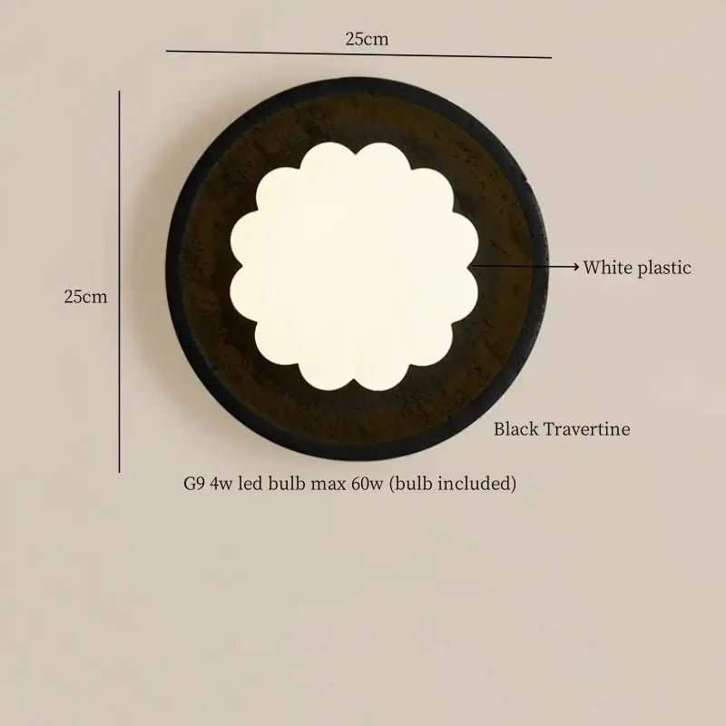 Modern black travertine wall lights with circular design white scalloped center and g9 led bulb for bedroom decorbites black travertine