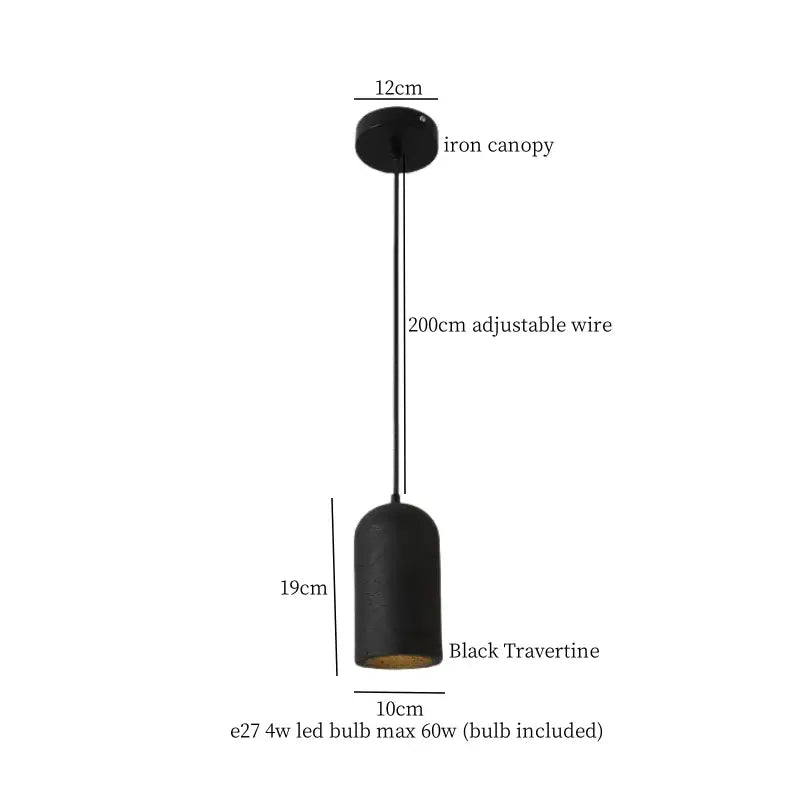 Modern black travertine led pendant lamp with sleek cylindrical shade and adjustable wire for kitchen decorbites black travertine