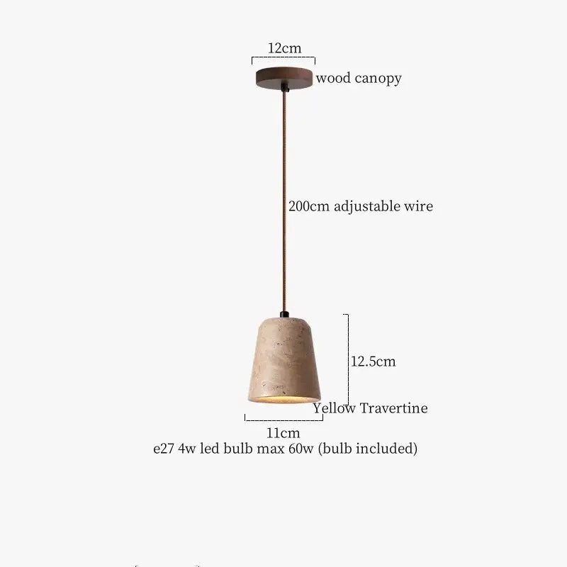 Modern black travertine led pendant light with a warm yellow travertine cone shade for dining room decorbites black travertine