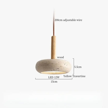 Modern black travertine led pendant light with a yellow travertine shade and wooden dowel for dining room decorbites black travertine