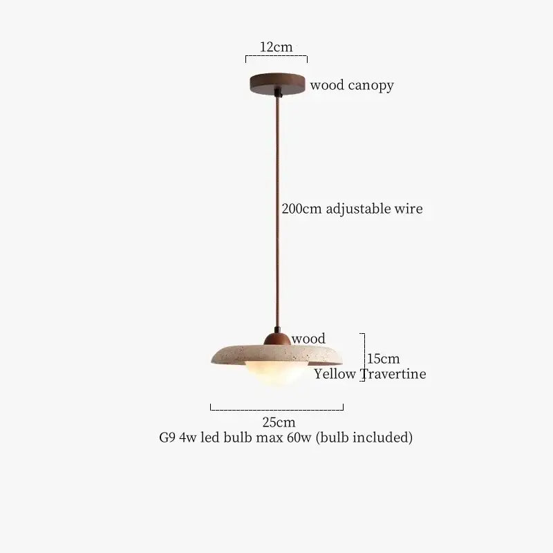 Modern black travertine led pendant light with warm wood canopy and adjustable bronze wire for dining room decorbites black travertine