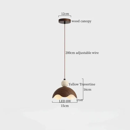 Modern black travertine led pendant light with wooden canopy and yellow travertine shade for dining room decorbites black travertine