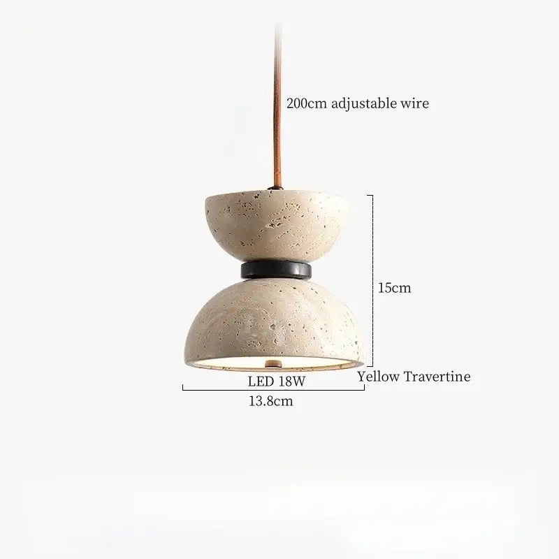 Modern black travertine led pendant light featuring yellow travertine double dome shades with copper wire suspension for dining room decorbites black travertine