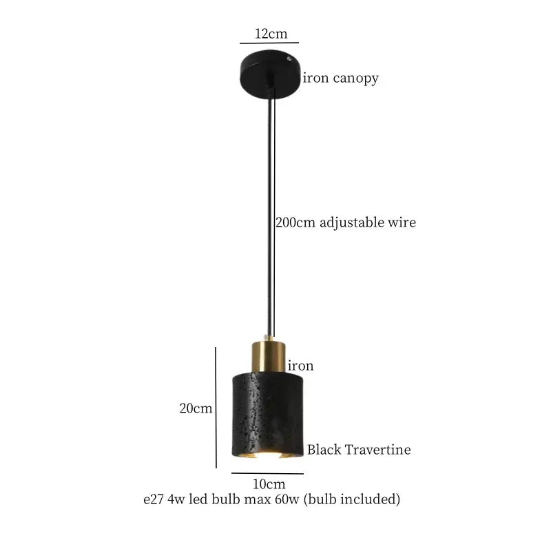 Modern black travertine pendant light with brass accent and iron canopy ideal for bedroom decorbites black travertine design