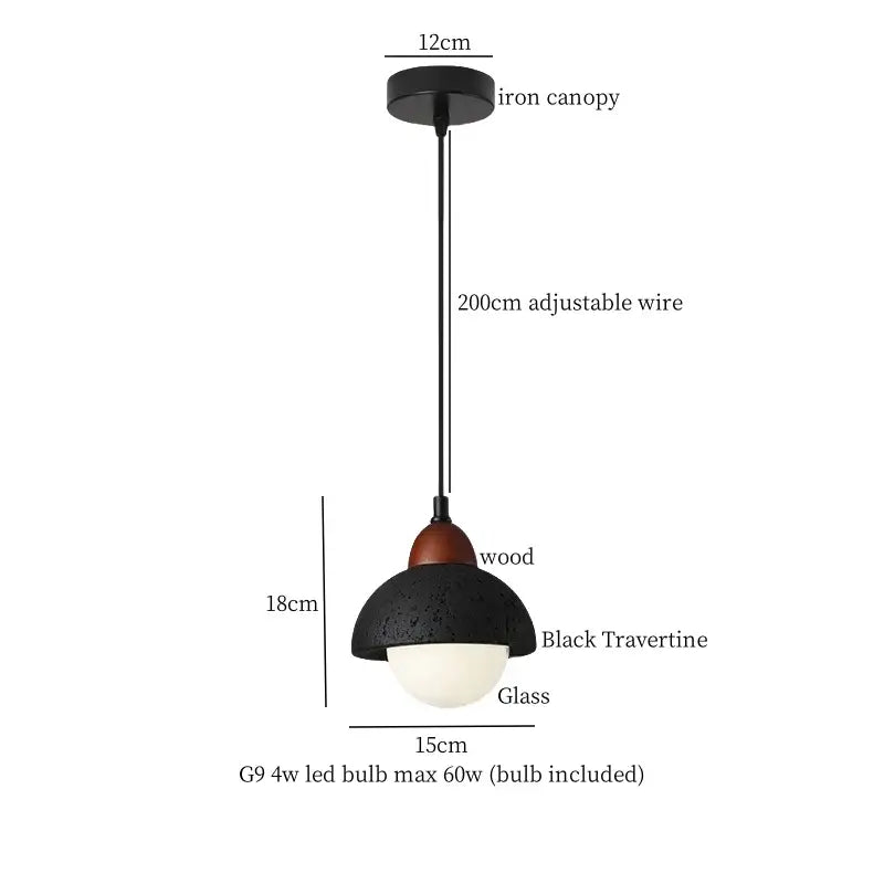 Modern black travertine pendant light with glass and wooden accents for bedroom decorbites black travertine design