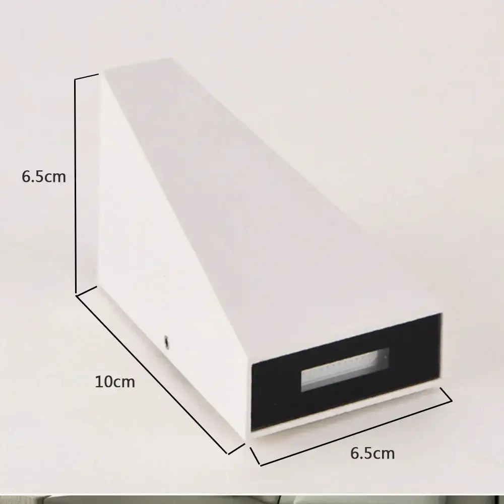 Modern black triangular led wall light garden sconce with white rectangular wall-mounted led light fixture and recessed slot