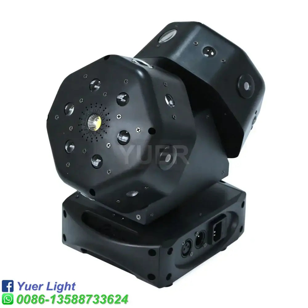Modern black octagonal stage light with central yellow bulb and multiple lenses featuring decorbites dual led strobe