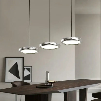 Modern black triple ring iron pendant chandelier with polished chrome pendant light diffusers for kitchen lighting decorbites iron pendant