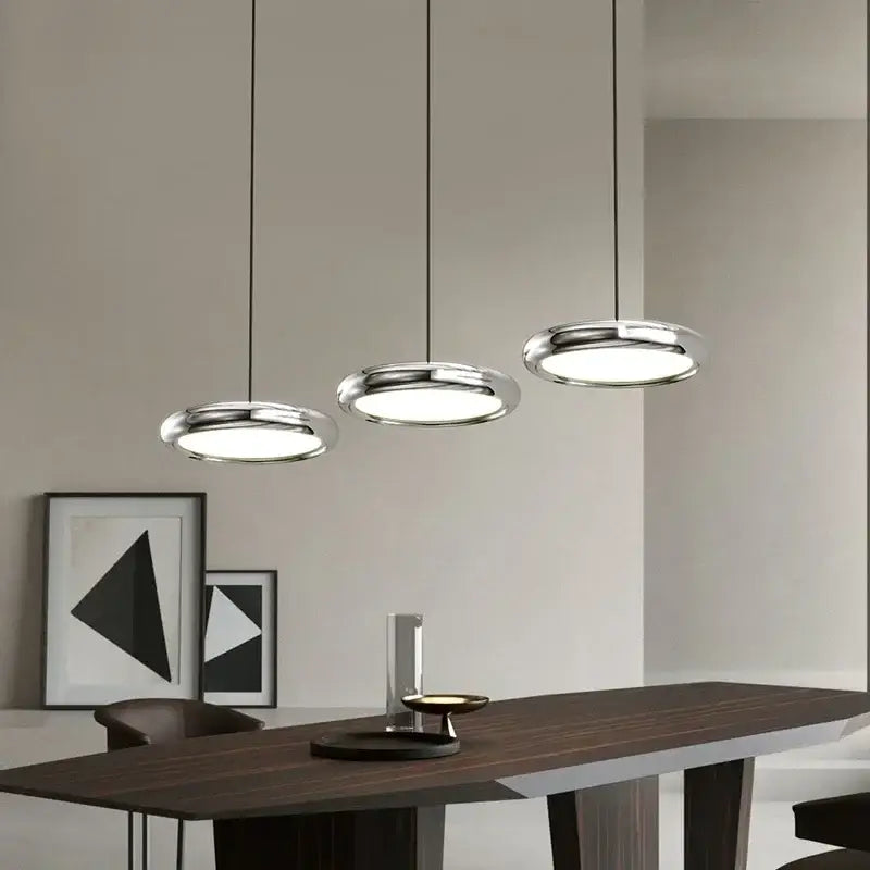 Modern black triple ring iron pendant chandelier with polished chrome pendant light diffusers for kitchen lighting decorbites iron pendant
