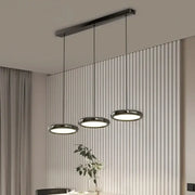 Modern black triple ring iron pendant chandelier with three illuminated circular shades for kitchen lighting decorbites iron pendant